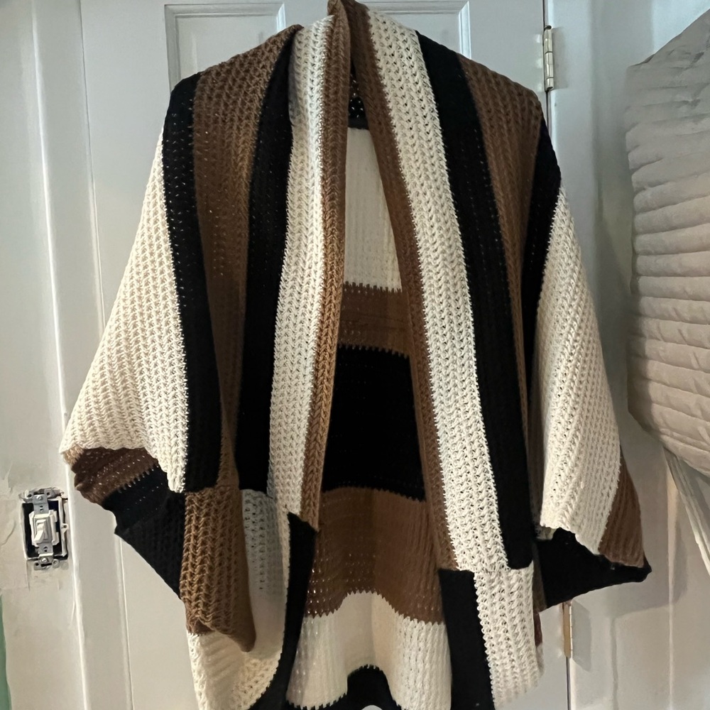 Love Colorblock Open Front Sweater - Black, Brown, Cream